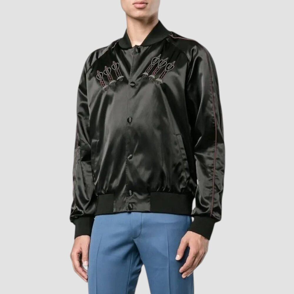 Valentino Garavani Love Blade Bomber Jacket Men’s 48 Black Embroidered $3618